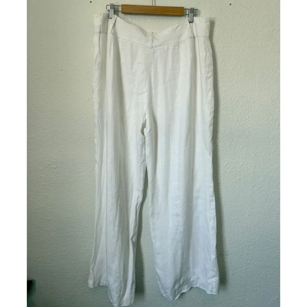 Lauren Ralph Lauren White Linen Trousers 16 Old Money Quiet Luxury - Picture 2 of 5